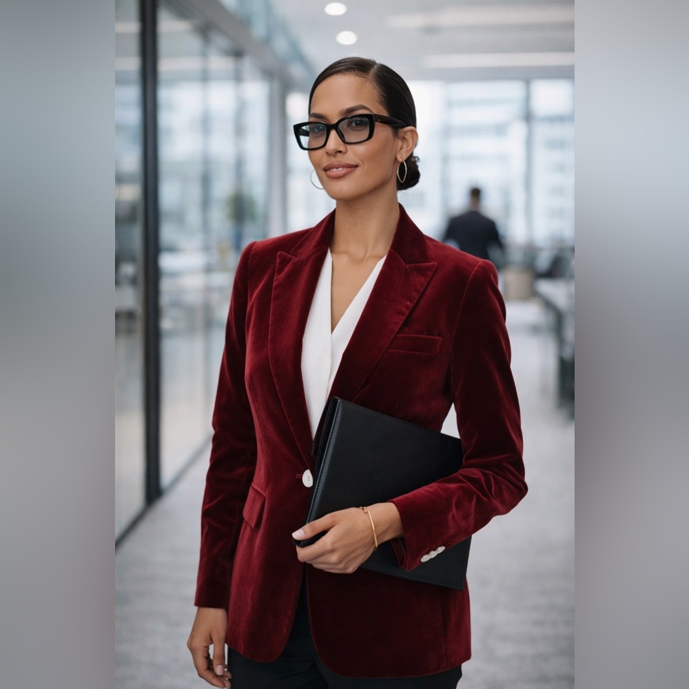 Ralph Lauren Size 4 Burgundy Red Velvet Notch Lapel One-Button Blazer Elegant